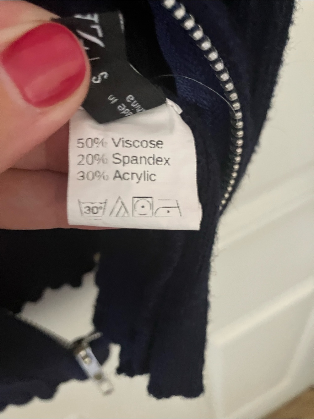 Navy Ribbed Two-Way Zip Cardigan-Small - Picture 6 of 6